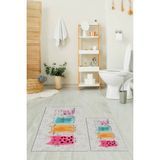 Evdeya Dijital Baskılı Yıkanabilir Renkli Kediler Desenli Ikili Banyo Halısı, Klozet-41-Gri,