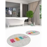 Evdeya Dijital Baskılı Yıkanabilir Renkli Kediler Desenli Ikili Banyo Halısı Yuvarlak, Klozet-41-Gri,