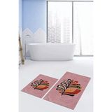 Evdeya Dijital Baskılı Yıkanabilir Renkli Yaprak Desen Ikili Banyo Halısı, Klozet-27-Pembe,