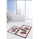 Evdeya Dijital Baskılı Yıkanabilir Renkli Yapraklı Desen Ikili Banyo Halısı, Klozet-26-Pembe,