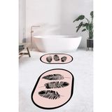 Evdeya Dijital Baskılı Yıkanabilir Renkli Yapraklı Desen Ikili Banyo Halısı Oval, Klozet-26-Pembe,
