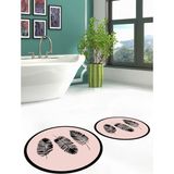 Evdeya Dijital Baskılı Yıkanabilir Renkli Yapraklı Desen Ikili Banyo Halısı Yuvarlak, Klozet-26-Pembe,