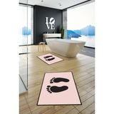 Evdeya Dijital Baskılı Yıkanabilir Sade Ayak Izi Desenli Ikili Banyo Halısı, Klozet-21-Pembe,