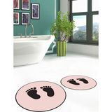 Evdeya Dijital Baskılı Yıkanabilir Sade Ayak Izi Desenli Ikili Yuvarlak Banyo Halısı, Klozet-21-Pembe,