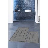 Evdeya Dijital Baskılı Yıkanabilir Sade Bathroom Yazılı Ikili Banyo Paspası, Klozet-4-Gri,