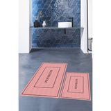 Evdeya Dijital Baskılı Yıkanabilir Sade Bathroom Yazılı Ikili Banyo Paspası, Klozet-4-Pembe,