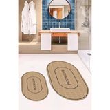 Evdeya Dijital Baskılı Yıkanabilir Sade Bathroom Yazılı Oval Banyo Paspası, Klozet-04-Kahve, - Kahverengi