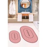 Evdeya Dijital Baskılı Yıkanabilir Sade Bathroom Yazılı Oval Banyo Paspası, Klozet-04-Pembe,