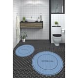 Evdeya Dijital Baskılı Yıkanabilir Sade Bathroom Yazılı Yuvarlak Banyo Paspası, Klozet-04-Mavi,