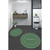 Evdeya Dijital Baskılı Yıkanabilir Sade Bathroom Yazılı Yuvarlak Banyo Paspası, Klozet-04-Yeşil,