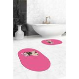 Evdeya Dijital Baskılı Yıkanabilir Sevimli Köpek Ikili Banyo Halısı Paspas Oval, Klozet-38-Pembe,
