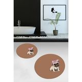 Evdeya Dijital Baskılı Yıkanabilir Sevimli Köpek Ikili Banyo Halısı Paspas Yuvarlak, Klozet-38-Kahve, - Kahverengi