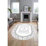 Evdeya Dijital İnce Kaymaz Taban Yıkanabilir İskandinav Oval Mutfak Yolluk Salon Halısı O-İSKANDİNAV-09, Beyaz, 120 x 250