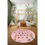 Evdeya Dijital Kaymaz Taban Yıkanabilir Alfabe Eğitici Yuvarlak Çocuk Odası Oyun Halısı Y-ÇOCUK-33, Pembe, 100 x 100