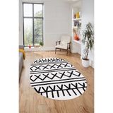 Evdeya Dijital Kaymaz Taban Yıkanabilir İskandinav Desen Oval Mutfak Yolluk Salon Halısı O-İSKANDİNAV-28, Beyaz, 60 x 100