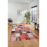 Evdeya Dijital Kaymaz Taban Yıkanabilir Patchwork Desen Yolluk Mutfak Salon Halısı PATCHWORK-03, Kırmızı, 80 x 200