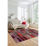 Evdeya Dijital Kaymaz Taban Yıkanabilir Patchwork Desen Yolluk Mutfak Salon Halısı PATCHWORK-09, Kırmızı, 100 x 200