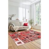 Evdeya Dijital Kaymaz Taban Yıkanabilir Patchwork Desen Yolluk Mutfak Salon Halısı PATCHWORK-11, Kırmızı, 80 x 150