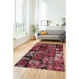 Evdeya Dijital Kaymaz Taban Yıkanabilir Patchwork Desen Yolluk Mutfak Salon Halısı PATCHWORK-12, Kırmızı, 60 x 100