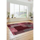 Evdeya Dijital Kaymaz Taban Yıkanabilir Patchwork Desen Yolluk Mutfak Salon Halısı PATCHWORK-15, Kırmızı, 40 x 60