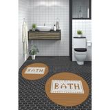 Evdeya Dijital Mozaik Desen Bath Yazılı İkili Yuvarlak Banyo Paspası Klozet Takımı Y-KLOZET-7, Kahverengi, 60 x 60