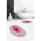 Evdeya Dijital Yıkanabilir Kaymaz Ayıcık Desen İkili Banyo Halısı Paspas Oval Klozet Takımı O-KLOZET-34, Pembe, 40 x 60