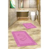 Evdeya Dijital Yıkanabilir Kaymaz Çerçeveli Ayak İzi Desen İkili Banyo Halısı Klozet Takımı KLOZET-18, Pembe, 40 x 60