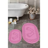 Evdeya Dijital Yıkanabilir Kaymaz Çerçeveli Ayak İzi Desen İkili Oval Banyo Halısı Klozet Takımı O-KLOZET-18, Pembe, 40 x 60
