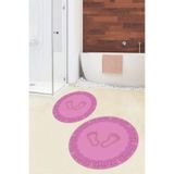 Evdeya Dijital Yıkanabilir Kaymaz Çerçeveli Ayak İzi Desen İkili Yuvarlak Banyo Klozet Takımı Y-KLOZET-18, Pembe, 40 x 60