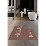 Evdeya Dijital Yıkanabilir Kaymaz Çiçekli Home Yazılı İkili Banyo Halısı Paspas Klozet Takımı KLOZET-12, Kahverengi, 60 x 100