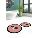 Evdeya Dijital Yıkanabilir Kaymaz Kaktüs Çiçek Desen İkili Yuvarlak Banyo Halısı Klozet Takımı Y-KLOZET-22, Pembe, 40 x 60