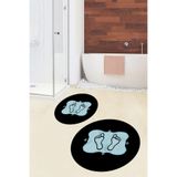 Evdeya Dijital Yıkanabilir Kaymaz Modern Ayak İzi Desen İkili Yuvarlak Banyo Halısı Klozet Takımı Y-KLOZET-20, Pembe, 40 x 60