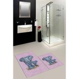 Evdeya Dijital Yıkanabilir Kaymaz Modern Fil Desen İkili Banyo Halısı Paspas Klozet Takımı KLOZET-33, Pembe, 40 x 60