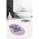 Evdeya Dijital Yıkanabilir Kaymaz Modern Fil Desen İkili Banyo Halısı Paspas Oval Klozet Takımı O-KLOZET-33, Pembe, 40 x 60