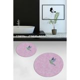Evdeya Dijital Yıkanabilir Kaymaz Modern Kuş Desen İkili Banyo Paspas Yuvarlak Klozet Takımı Y-KLOZET-36, Pembe, 40 x 60