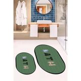 Evdeya Dijital Yıkanabilir Kaymaz Renkli Bath Yazılı İkili Oval Banyo Paspası Klozet Takımı O-KLOZET-8, Yeşil, 60 x 60