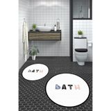 Evdeya Dijital Yıkanabilir Kaymaz Renkli Bath Yazılı İkili Yuvarlak Banyo Paspası Klozet Takımı Y-KLOZET-8, Beyaz, 60 x 60