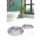 Evdeya Dijital Yıkanabilir Kaymaz Renkli Etnik Yaprak Desen İkili Banyo Yuvarlak Klozet Takımı Y-KLOZET-25, Gri, 40 x 60