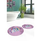 Evdeya Dijital Yıkanabilir Kaymaz Renkli Etnik Yaprak Desen İkili Banyo Yuvarlak Klozet Takımı Y-KLOZET-25, Pembe, 40 x 60