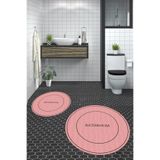 Evdeya Dijital Yıkanabilir Kaymaz Sade Bathroom Yazılı Yuvarlak Banyo Paspası Klozet Takımı Y-KLOZET-4, Pembe, 40 x 60