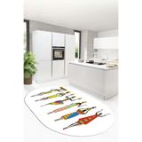 Evdeya Etnik Motifli Modern Kaymaz Taban Yıkanabilir Oval Yolluk Mutfak Halısı O-MUTFAK-40, Beyaz, 100 x 200