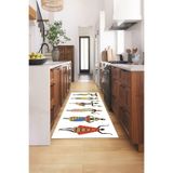 Evdeya Etnik Motifli Modern Kaymaz Taban Yıkanabilir Yolluk Mutfak Halısı MUTFAK-40, Beyaz, 100 x 150