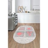 Evdeya Fincan Çatal Bıcak Desenli Yıkanabilir Kaymaz Taban Oval Yolluk Mutfak Halısı O-MUTFAK-14, Pembe, 100 x 300