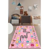 Evdeya İngilizce Harf VE Hayvan Temalı Eğitici Çocuk Odası Oyun Halısı ÇOCUK-44, Pembe, 80 x 250