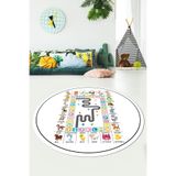 Evdeya İngilizce Harf VE Hayvan Temalı Eğitici Yuvarlak Çocuk Odası Oyun Halısı Y-ÇOCUK-44, Beyaz, 120 x 120