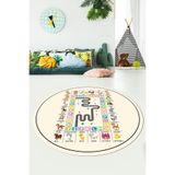 Evdeya İngilizce Harf VE Hayvan Temalı Eğitici Yuvarlak Çocuk Odası Oyun Halısı Y-ÇOCUK-44, Krem Rengi, 180 x 180