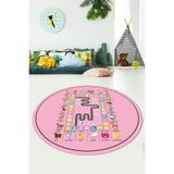 Evdeya İngilizce Harf VE Hayvan Temalı Eğitici Yuvarlak Çocuk Odası Oyun Halısı Y-ÇOCUK-44, Pembe, 100 x 100