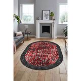 Evdeya İskandinav Çerçeve Desen Modern Yıkanabilir Yolluk Mutfak Oval Salon Halısı O-ÇERÇEVELİ-16, Antrasit, 100 x 200