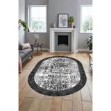 Evdeya İskandinav Çerçeve Desen Modern Yıkanabilir Yolluk Mutfak Oval Salon Halısı O-ÇERÇEVELİ-16, Gri, 60 x 150