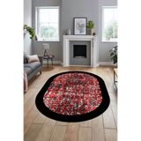 Evdeya İskandinav Çerçeve Desen Modern Yıkanabilir Yolluk Mutfak Oval Salon Halısı O-ÇERÇEVELİ-16, Kırmızı, 100 x 300